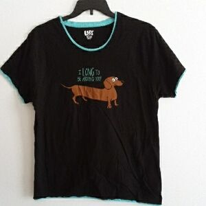 Lazy One Black PJ Top with Cute Dog, NWT, Women's XL